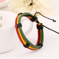 Fashion Red Green Yellow Tri-color Woven Leather Bracelet Nhpk145674 main image 4