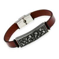 Retro Rindsleder Schädel Schmuck Großhandel Leder Armband Herren Schmuck Edelstahl Schnalle Leder Armband Gtw052 main image 2