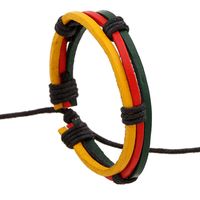 Fashion Red Green Yellow Tri-color Woven Leather Bracelet Nhpk145674 sku image 1
