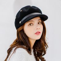 Hiver Chapeau De Femmes De Mode Coréenne Style 2018 Nouveau All-correspondant Internet Chaude À La Mode Personnalité Rue Européen Et Américain Rivets Laine Cap main image 2