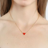 Red Love Drops Double Heart Heart Clavicle Chain Necklace Nhcu146624 main image 3