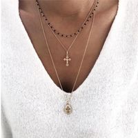 Fashion Simple Alloy Geometric Drop Oil Cross Multilayer Necklace Nhgy146943 main image 1