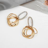 Koreanische Geometrische Design Ohrringe Hohle Ovale Strass Ring Metall Unregelmäßige Runde Ohrringe Mode All-match-ohrringe main image 1