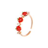 Koreanische Version Kleiner Frischer, Süßer Und Verspielter Roter Erdbeer Ring Weiblicher Einfacher Diamant-zeigefinger-gelenk Ring Student main image 6