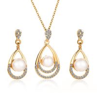 Conjunto De Joyas De Aretes De Perlas De Diamantes Con Forma De Collar De Perlas De Moda Nhdp147266 main image 7