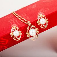 New Copper Inlaid Zircon Beads Earrings Necklace Jewelry Set Nhdp147268 main image 6