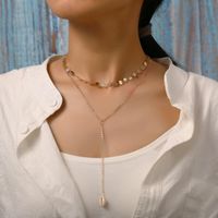 050077 Han Zhi Shang Europäische Und Amerikanische Halskette Kreative Retro Einfache Y-förmige Doppels Chicht Muschel Anhänger Halskette main image 1