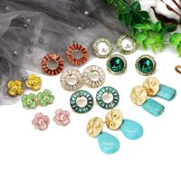 Fashion Flower Round Colored Rhinestone Earrings Nhom148014 main image 1