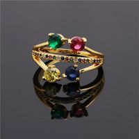 الشركة المصنعة المجوهرات الأوروبية والأمريكية Ring ثلاث طبقات خاتم الأحجار الكريمة الملونة Bohemian خاتم الزركون sku image 1