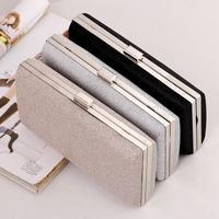 Black Champagne Silver Solid Color Square Evening Bags main image 7