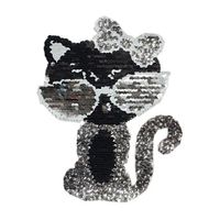 Lumineux Chat De Bande Dessinée Double-face Sequin Tissu Autocollants Flip Couleur Changement Paillettes Animal Diy Tissu Autocollants main image 5