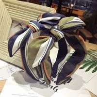 Koreanische Qualität Großhandel Stoff Haarschmuck Retro Klassische Kontrast Farbe Gestreifte Große Kaninchen Ohren Bowknot Breit Seitige Haar Reifen main image 3