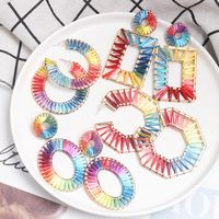 Hollow Alloy Dyed Colored Raffia Woven Earrings Nhjj139857 main image 1