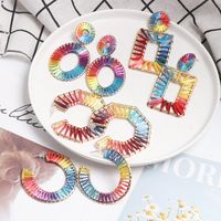 Hollow Alloy Dyed Colored Raffia Woven Earrings Nhjj139857 main image 3