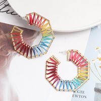 Hollow Alloy Dyed Colored Raffia Woven Earrings Nhjj139857 main image 5