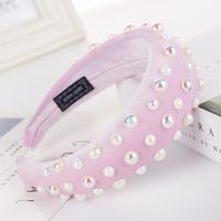 New Solid Color Alloy Velvet Bead Sponge Wide Headband Nhhv139937 main image 9