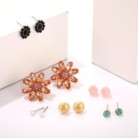 Fashion Rhinestone Flower Ball 6 Pairs Alloy Stud Earrings Set Nhgy140037 main image 3