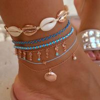 Fashion Heart Shaped Eyes Beads Woven Shell Multilayer Alloy Anklet Bracelet Nhgy140053 main image 1