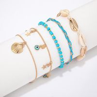 Fashion Heart Shaped Eyes Beads Woven Shell Multilayer Alloy Anklet Bracelet Nhgy140053 main image 4