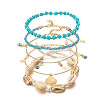 Fashion Heart Shaped Eyes Beads Woven Shell Multilayer Alloy Anklet Bracelet Nhgy140053 main image 6