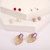 Fashion Beads Alloy Rhinestone Drop Leaf 5 Pairs Stud Set Nhgy140061 main image 4