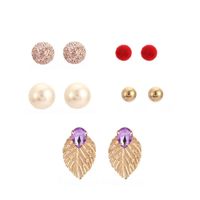 Fashion Beads Alloy Rhinestone Drop Leaf 5 Pairs Stud Set Nhgy140061 main image 6