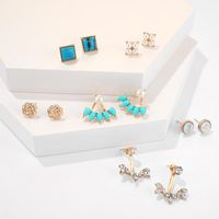 Fashion Rhinestone Alloy Turquoise Beads Flower 6 Pairs Stud Earrings Set Nhgy140073 main image 5