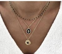 Fashion Simple Geometric Alloy Black Drop Oil Round Cross Multi-layer Necklace Nhgy140141 main image 1