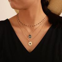 Fashion Simple Geometric Alloy Black Drop Oil Round Cross Multi-layer Necklace Nhgy140141 main image 3