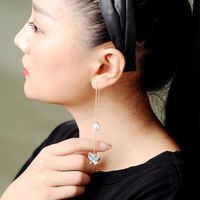 S925 Silberne Nadel Ohrringe Japanische Und Koreanische Mode Mori Schmetterlings Ohrlinie Weibliche Lange Gesichts Dünne Perlen Ohrringe E972180d main image 5