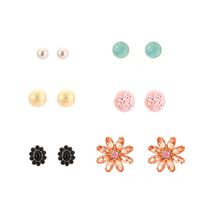 Fashion Rhinestone Flower Ball 6 Pairs Alloy Stud Earrings Set Nhgy140037 sku image 1