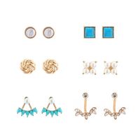 Fashion Rhinestone Alloy Turquoise Beads Flower 6 Pairs Stud Earrings Set Nhgy140073 sku image 1