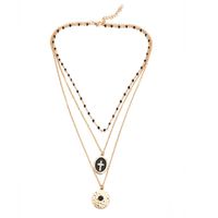 Fashion Simple Geometric Alloy Black Drop Oil Round Cross Multi-layer Necklace Nhgy140141 sku image 1