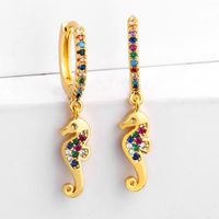 Micro-inlaid Colored Zircon Shell Seahorse Earrings Nhas140982 sku image 1