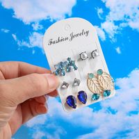 Trendy Minimalist Rhinestone Drop Flower Beads Leaf Geometry 6 Pairs Set Earrings Nhgy141126 main image 1
