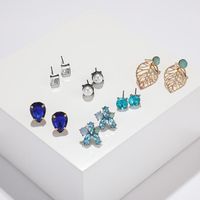 Trendy Minimalist Rhinestone Drop Flower Beads Leaf Geometry 6 Pairs Set Earrings Nhgy141126 main image 4