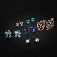 Europäische Und Amerikanische Grenz Überschreitende Neue Schmuck Mode Einfache Diamant Wasser Tropfen Blume Perle Blätter Geometrie 6 Paar Ohrringe main image 5