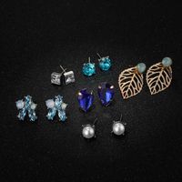 Trendy Minimalist Rhinestone Drop Flower Beads Leaf Geometry 6 Pairs Set Earrings Nhgy141126 main image 5
