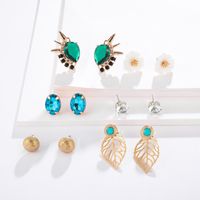 Fashion Alloy Rhinestones Flower Leaves Water Drops 6 Pairs Set Stud Earrings Nhgy141140 main image 4