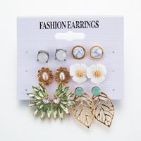 Fashion Creative Geometric Irregular Rhinestone-studded Leaves Flowers Set Of 6 Earrings Nhgy141202 main image 8