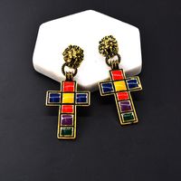 Fashion Vintage Color Long Section Cross Metal Earrings Nhnt151198 main image 2
