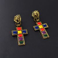 Fashion Vintage Color Long Section Cross Metal Earrings Nhnt151198 main image 3