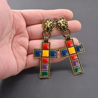 Fashion Vintage Color Long Section Cross Metal Earrings Nhnt151198 main image 4