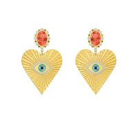 Vintage Flash Diamond Emerald Eye Peach Heart Earrings Nhnt151295 main image 1