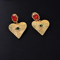 Vintage Flash Diamond Emerald Eye Peach Heart Earrings Nhnt151295 main image 4