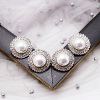 White Pearl Gemstone Diamond 925 Silver Stud Earrings Nhom151369 main image 5
