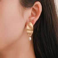 Elliptical Pleated Alloy Pearl Earrings Nhdp151419 main image 3