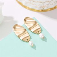 Elliptical Pleated Alloy Pearl Earrings Nhdp151419 main image 5