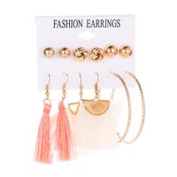 Europäischer Und Amerikanischer Mode Anzug Ohrringe Temperament Rosa Weiße Quaste Kreis Perle Kombination Sechsteiliges Set Übertriebene Ohrringe Ohrringe Frauen main image 2