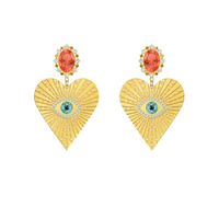 Vintage Flash Diamond Emerald Eye Peach Heart Earrings Nhnt151295 sku image 1